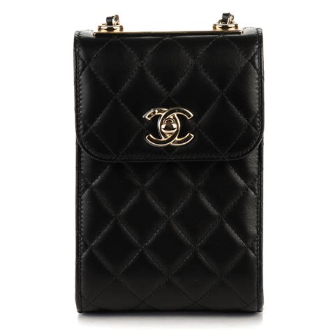 CHANEL Lambskin Quilted Trendy CC Phone Holder Black